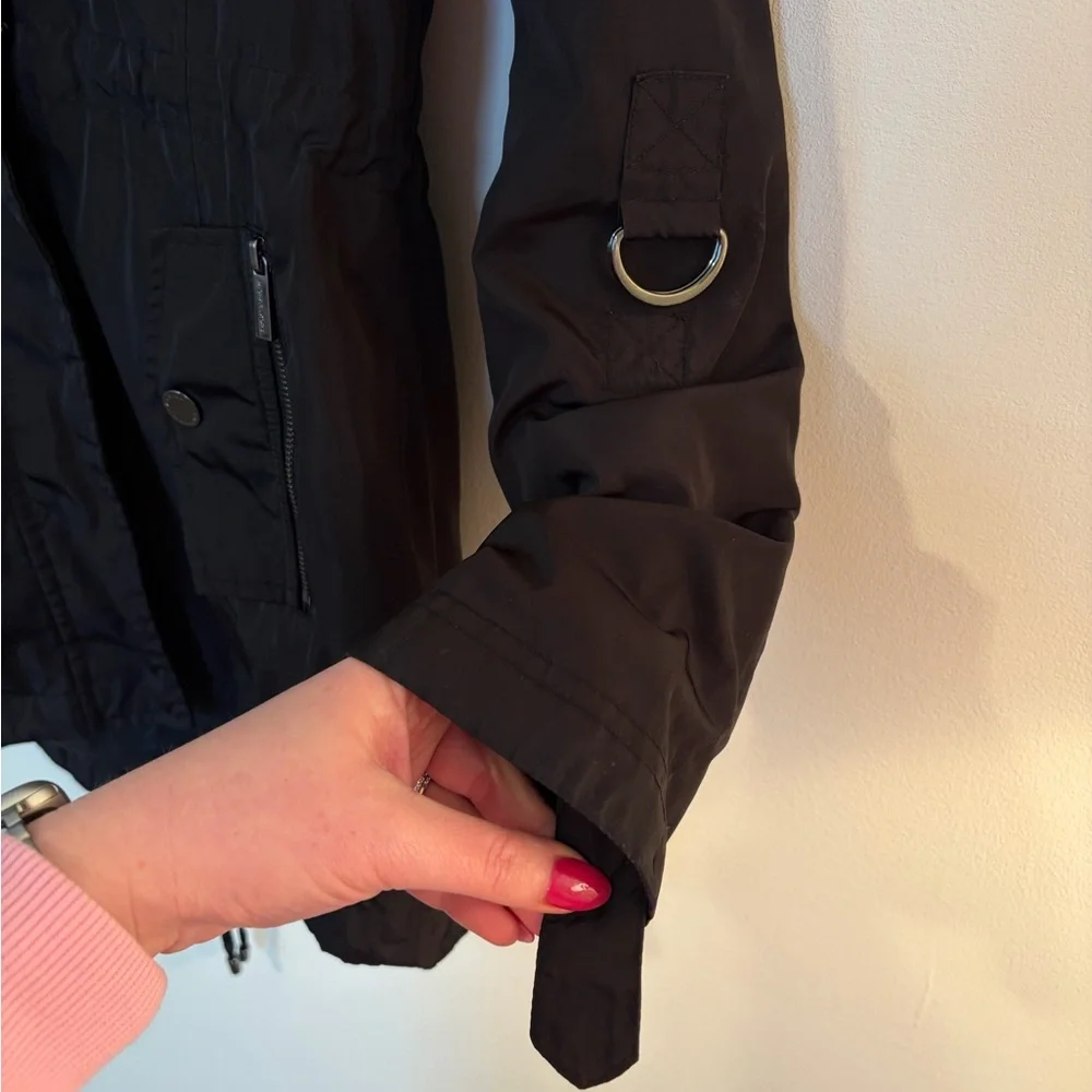 Michael Kors Black Zip Up Hooded Rain Utility Jacket
